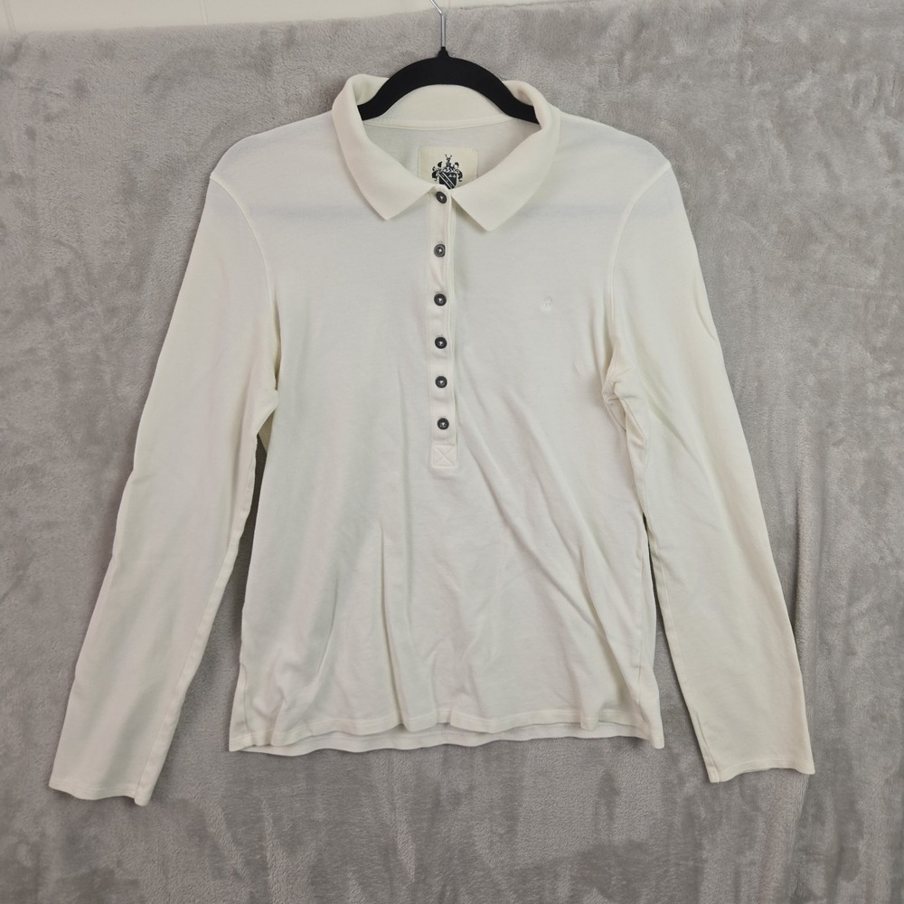 Old Navy Perfect Fit Women's Large White Long Sleeve Polo Shirt Cotton Stretch